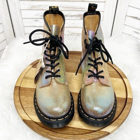 DR. MARTENS l Gold Glitter Rainbow Ray 1460 Suede Lace Up Combat Boots Size 5 - Picture 5 of 12